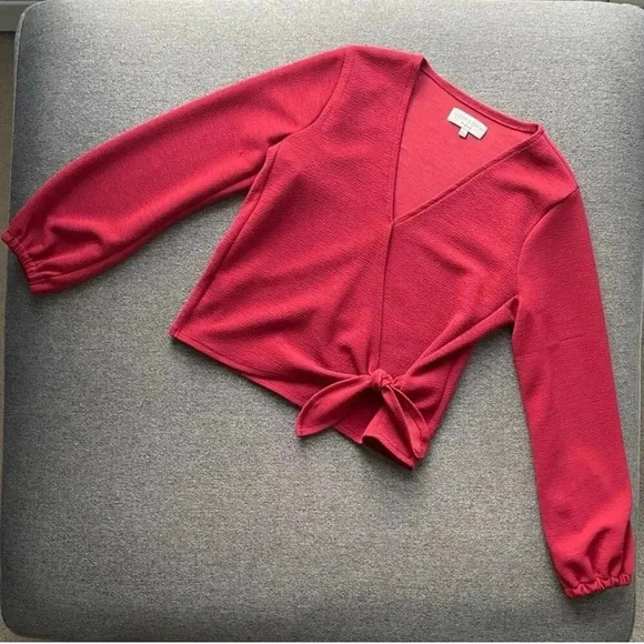 Madewell Texture & Thread Red V Neck Wrap Blouse Top Small - Picture 1 of 4